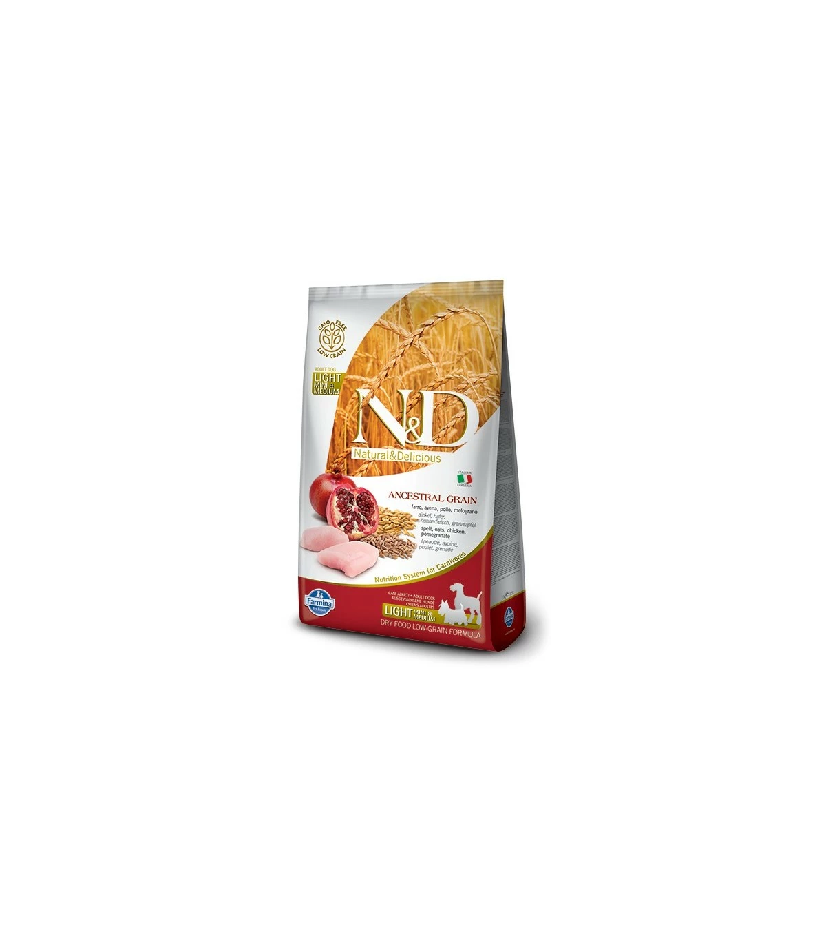Farmina N&d Low Grain Cane Light Medio Maxi Farro Avena Pollo E Melograno 12 Kg