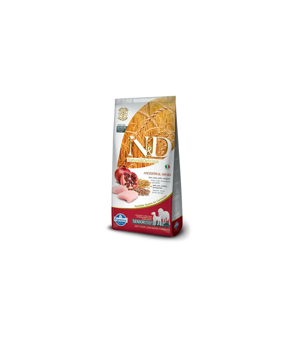 Farmina N&d Low Grain Cane Senior Medio Maxi Farro Avena Pollo E Melograno 12 Kg