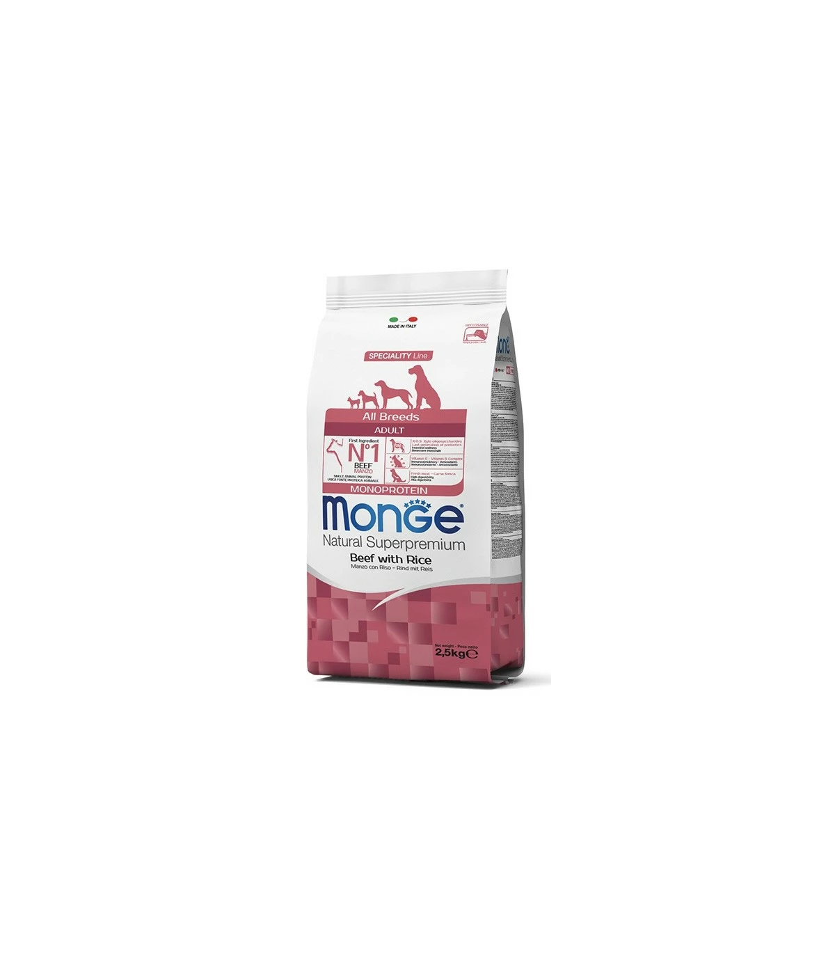 Monge Cane Adult All Breeds Monoproteico Manzo E Riso 2,5 Kg