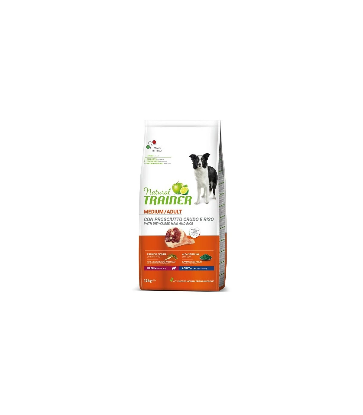 Natural Trainer Cane Adult Medium Con Prosciutto Crudo E Riso 12 Kg