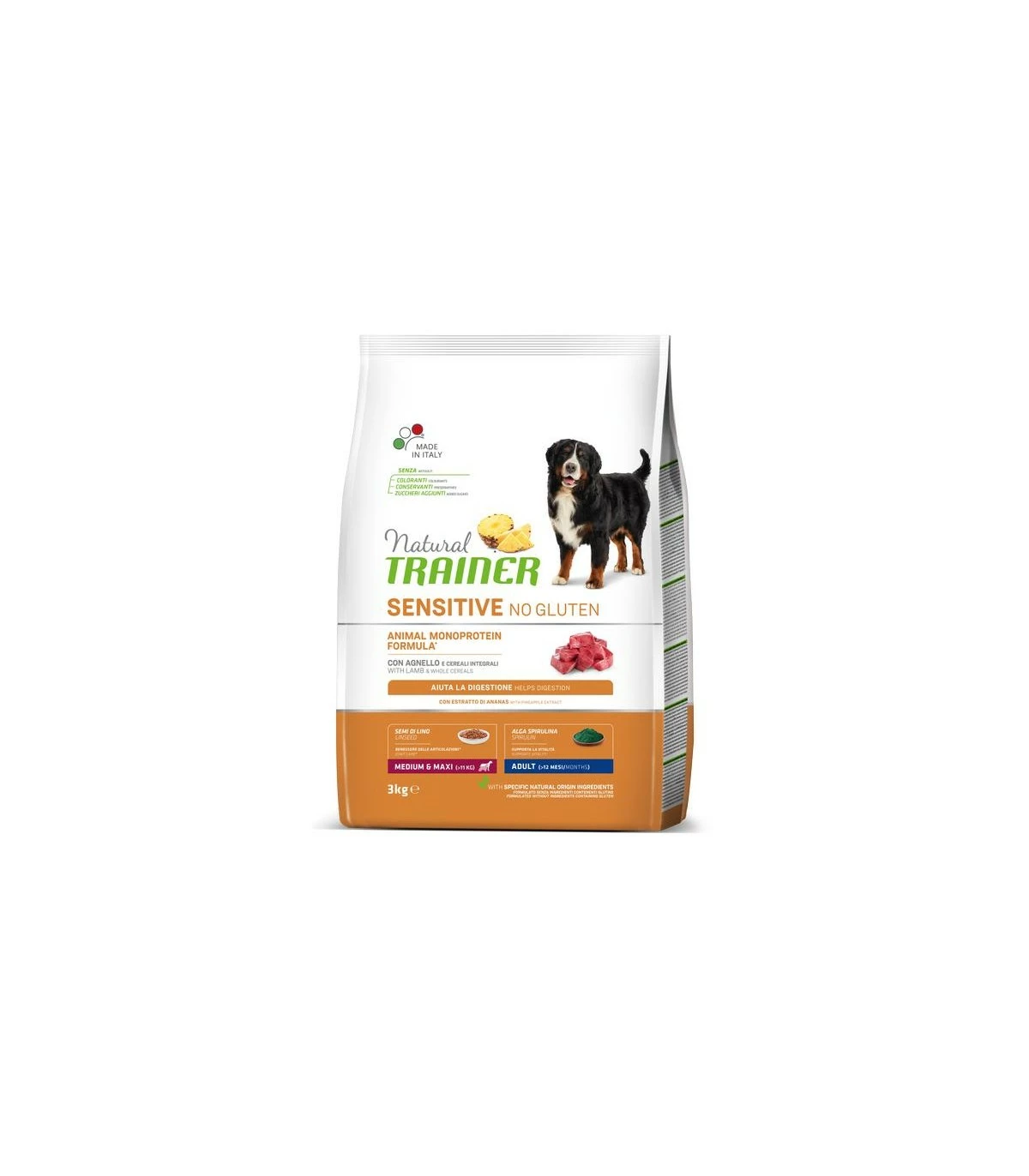 Natural Trainer Sensitive No Gluten Cane Medium & Maxi Adult Agnello 3 Kg