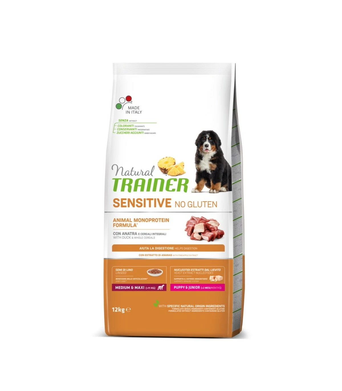 Natural Trainer Sensitive No Gluten Cane Medium & Maxi Puppy & Junior Anatra 12 Kg