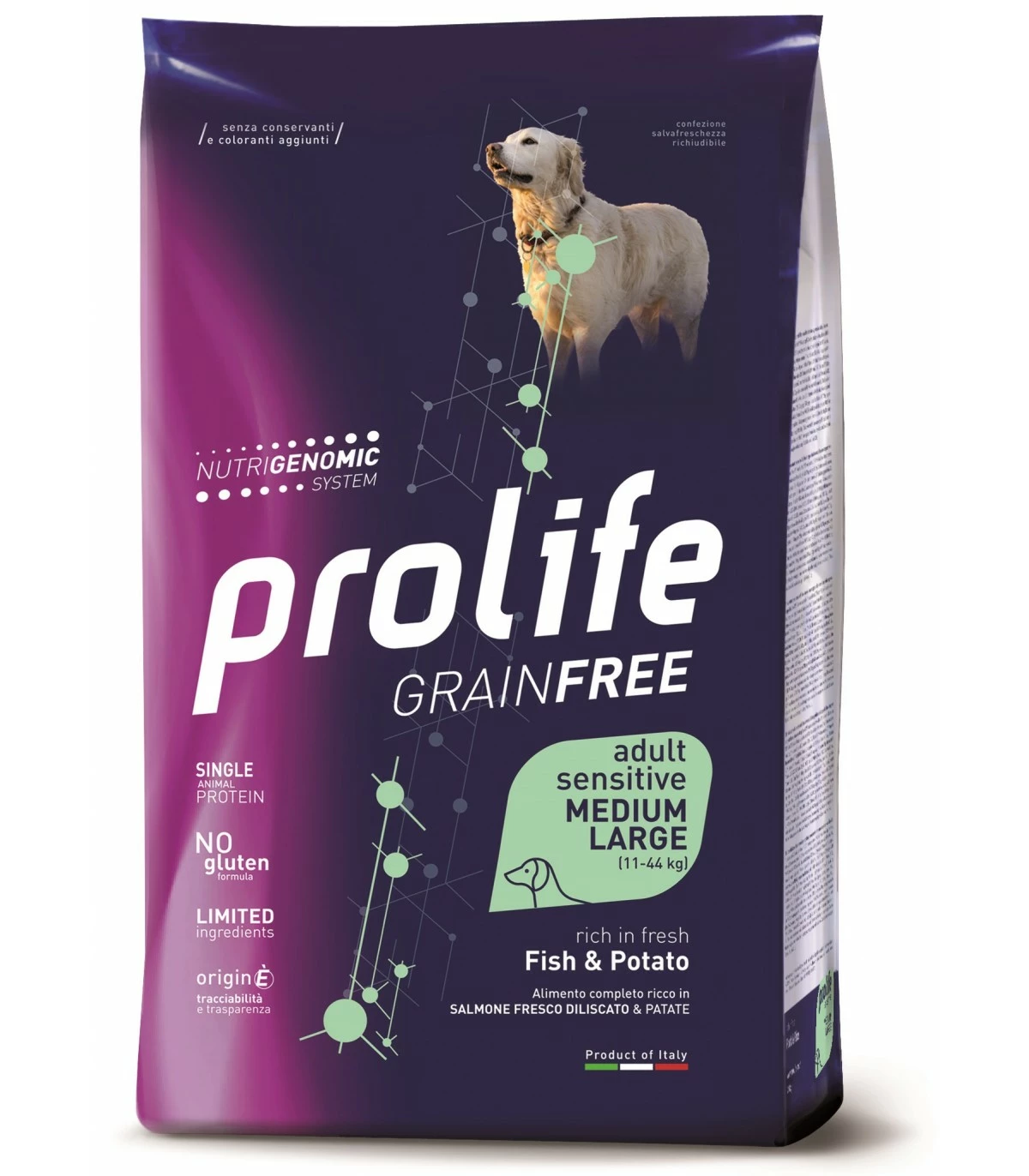 Prolife Cane Grainfree Adult Sensitive Pesce & Patate Medium Large 2,5 Kg